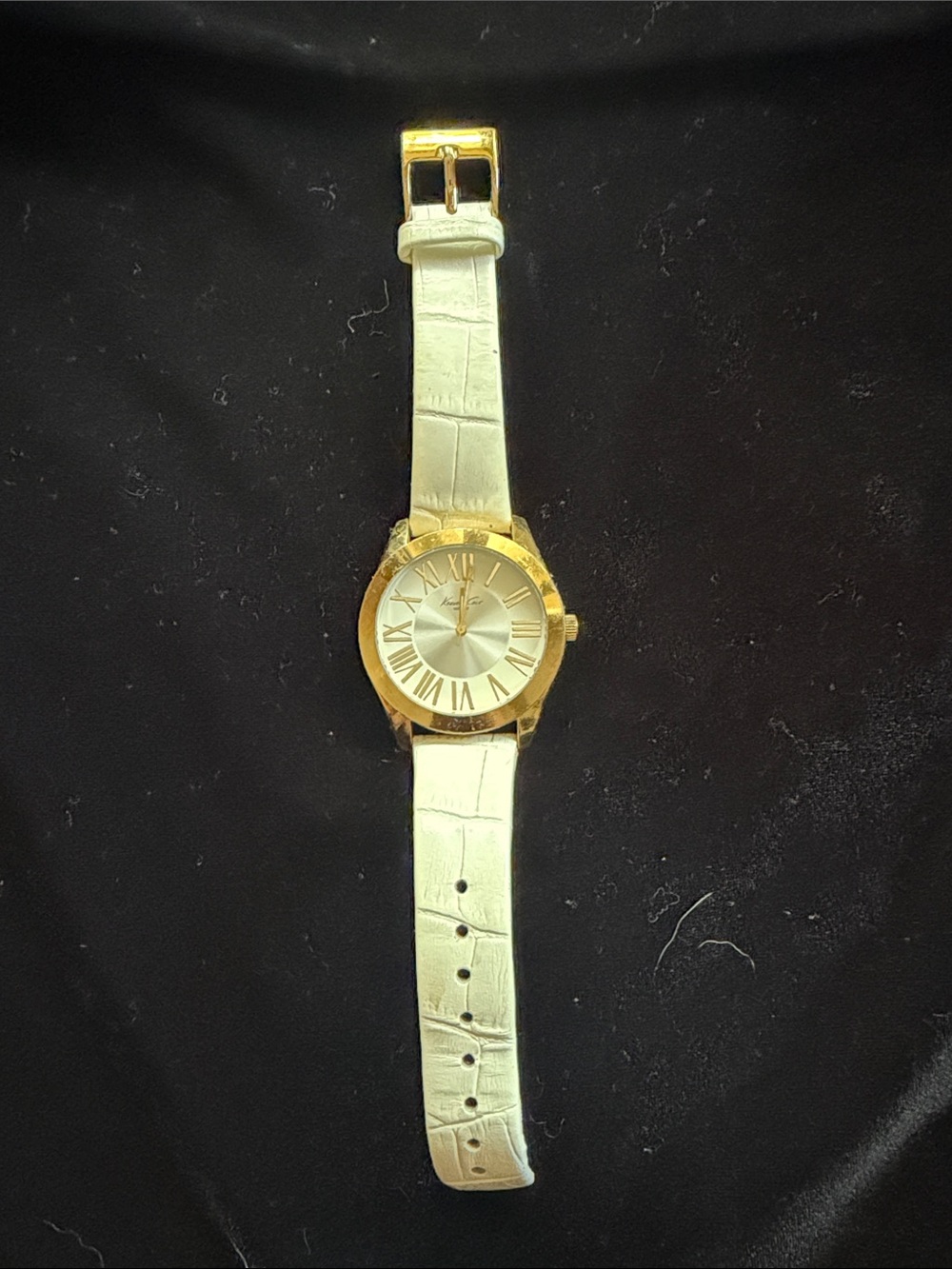 Kenneth Cole Gold-Tone Case Watch with White Croc-Embossed Strap